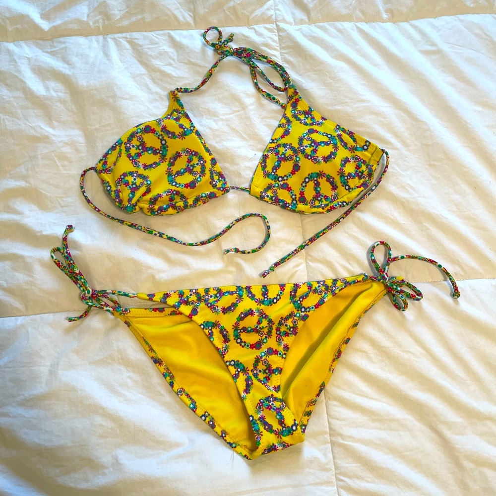 Yellow Floral Peace Sign Reversible Bikini